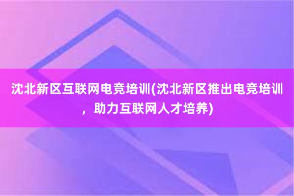 沈北新区互联网电竞培训(沈北新区推出电竞培训，助力互联网人才培养)