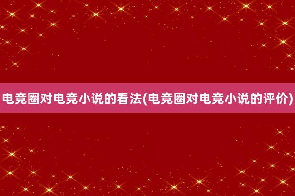 电竞圈对电竞小说的看法(电竞圈对电竞小说的评价)