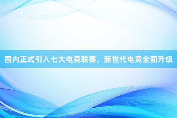 国内正式引入七大电竞联赛，新世代电竞全面升级